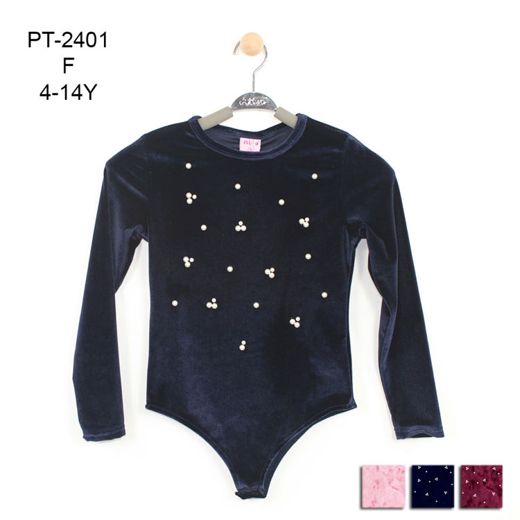 Picture of PT2401 GIRLS BODYSUIT CLASSIC VELVET WITH PEARLS